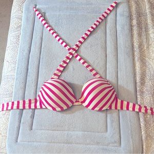 Push-Up Bikini Top: Pink & White Stripes
